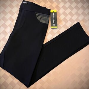 DKNY BLACK LEGGINGS WITH FAUX LEATHER AND BACK POCKETS NWT S